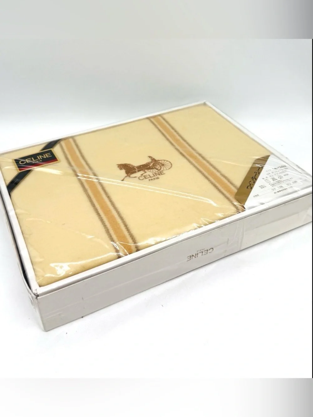 Celine Paris Blanket Embroidered Logo 140 x 240 cm Cream Tan Brown NIB
